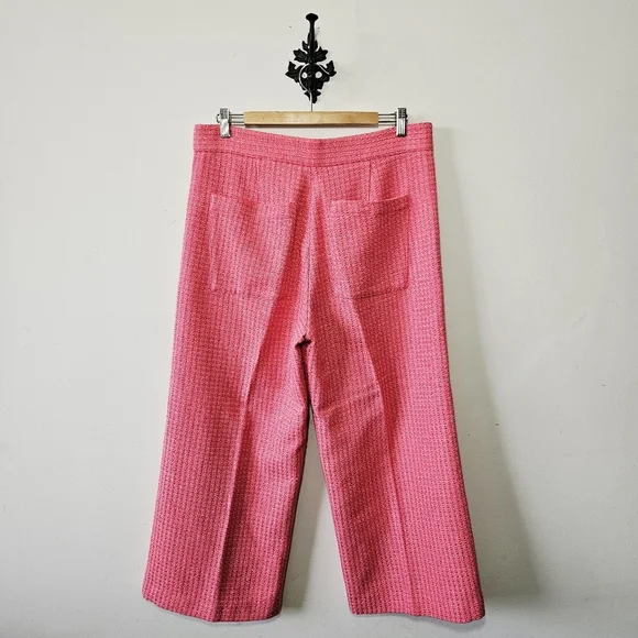 Zara Tweed Textured Wide Leg Cropped Pants Size XL Pink EUC - Picture 4 of 6
